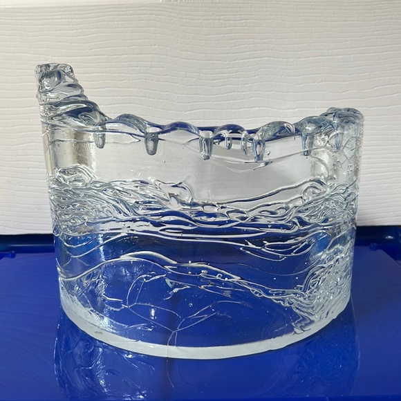 Hand Cast Glass Menorah by Joel & Candace Bless - Curved Shape Displaying Waves - Picture 1 of 11